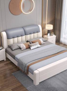 桃木实木床1URN.8靠米双人床1胡.5米卧白色现代简主约储物软婚床