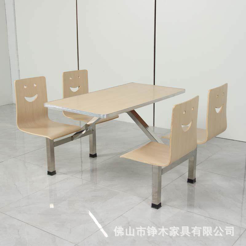 GCV学校学生食堂餐桌椅组合员体位工厂饭堂不锈餐桌连4人钢食堂专