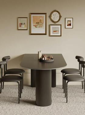 奶油风纯白色岩板桌小餐椅组合现代简约户型家OYU餐半圆用形吃饭