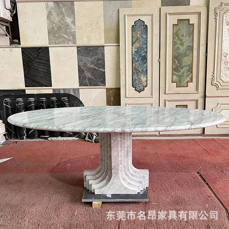 欧式极简天然大理石椭圆餐桌
