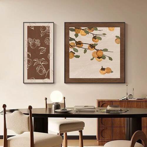?事事如意餐餐厅联装饰画柿子新画中式二餐桌边F$px}#gd挂画感厨