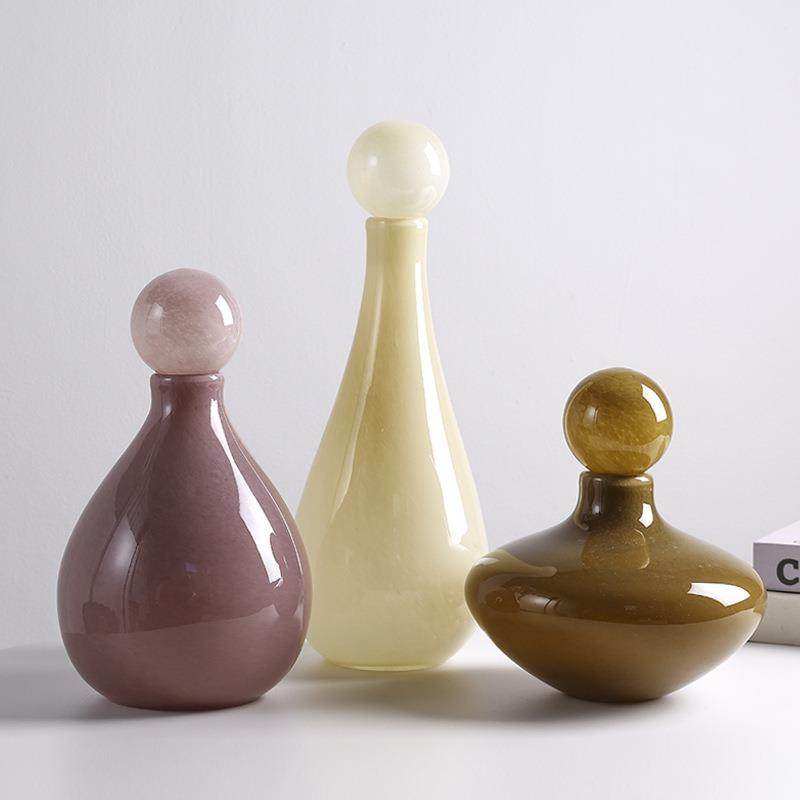 多巴胺彩色玻璃摆件花瓶创意奶油风玄关客厅插花器艺术软装摆件