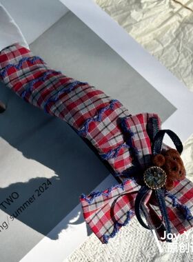 【格林熊踪】韩系硬糖小熊格纹懒人夹时尚百搭可爱个性抓夹懒人夹