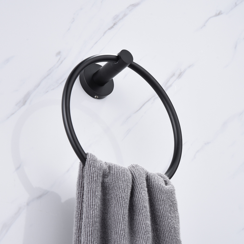 德国高端30不锈钢黑色圆形毛巾环浴室毛巾挂架卫生间洗脸巾挂圈