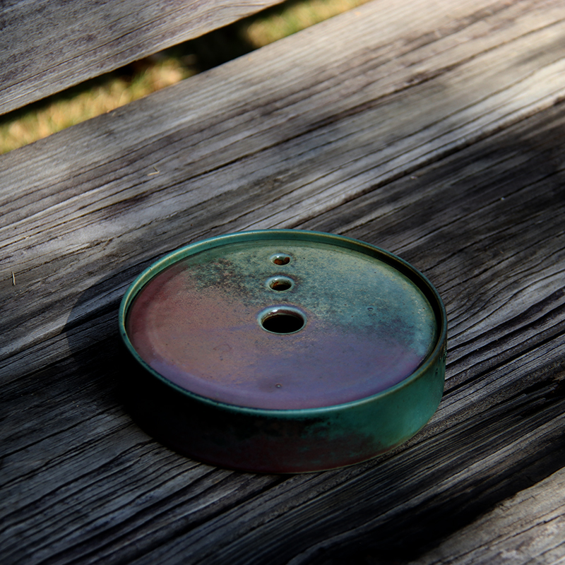 青瓷茶盘窑变焕彩银斑青花圆形壶承盘粗陶中式 小干泡台 陶瓷壶托