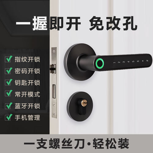 房间家用智能木门指纹锁卧室内办公室电子密码锁球形执手涂鸦通通