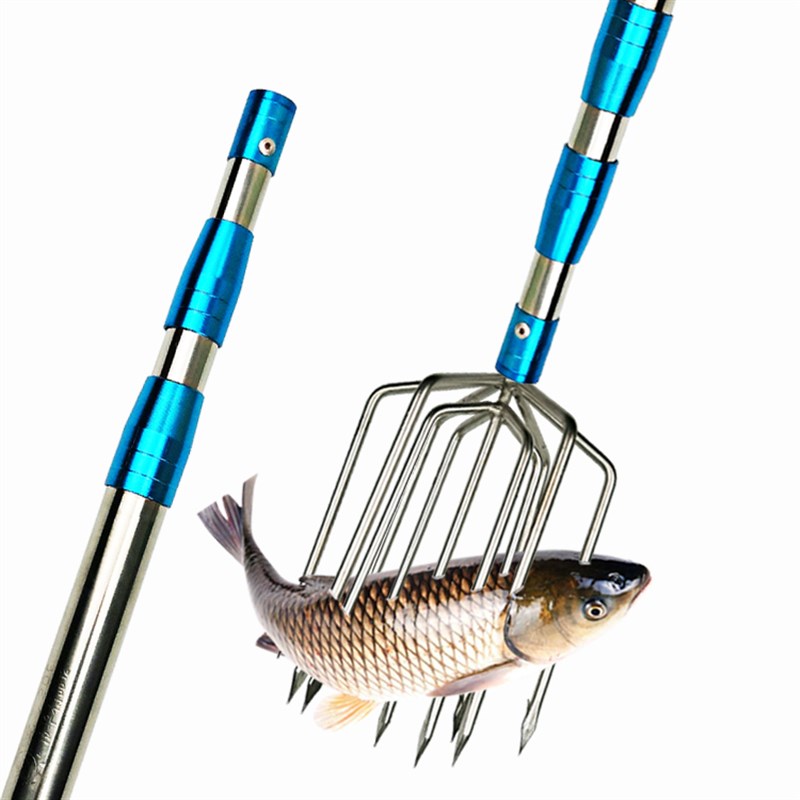 大号五齿七齿排叉不锈钢叉倒刺伸缩捞网杆竿捞鱼网兜捕鱼工具