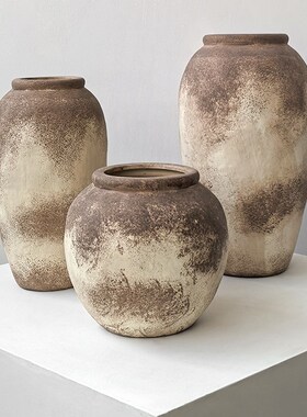 态生活侘寂风咖色陶罐摆件客厅桌面样板间艺术感复古装饰器皿花瓶