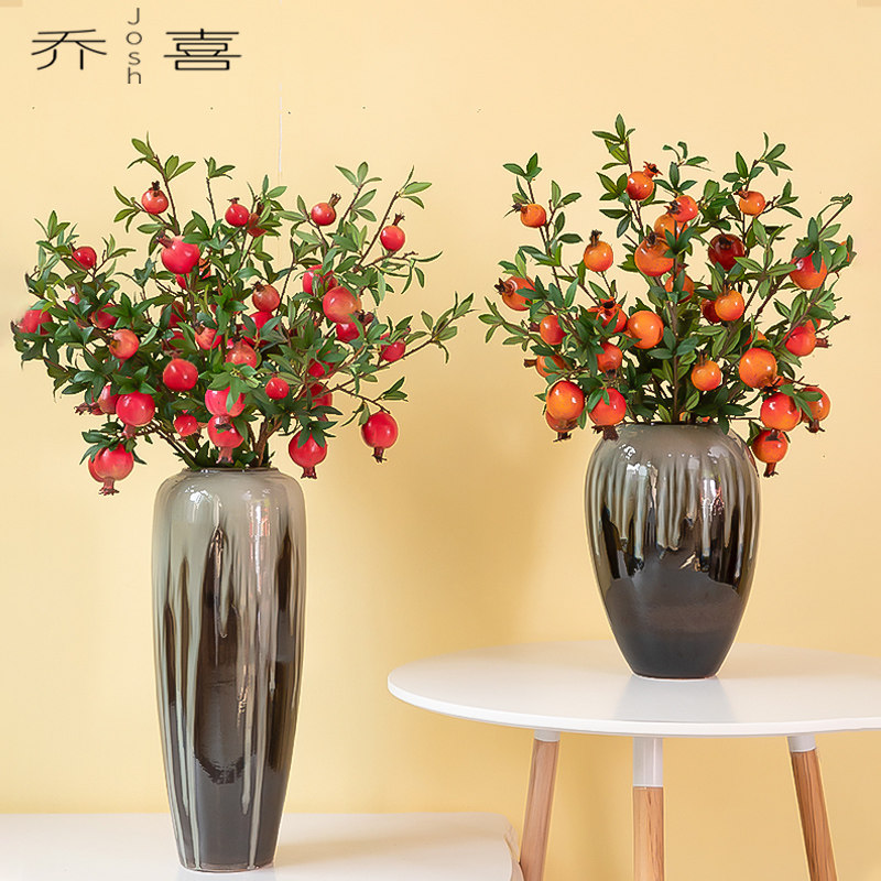 高档假花石榴果仿真花装饰摆设客厅摆件柿子花艺石榴干花 果树枝