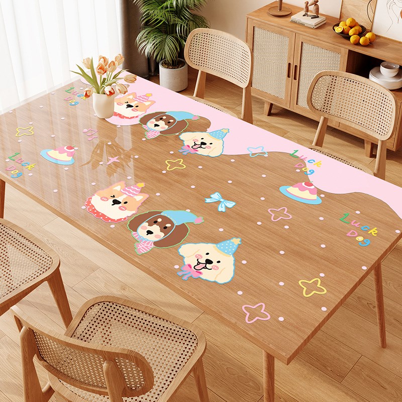 可爱卡通少女风半透明餐桌垫防水防油pvc桌布桌面软玻璃茶几垫子