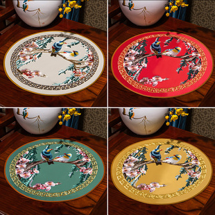 中式餐垫隔热垫刺绣餐桌垫布艺杯垫欧式茶几防烫碗垫花瓶托盘垫子