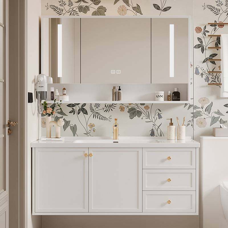 法式复古浴室柜陶瓷一体盆卫生间实木洗脸洗漱盆柜组合洗漱台美式