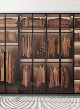 玻门家衣柜用卧室梳妆一体l型衣帽间一门璃到台顶79357柜子转角大