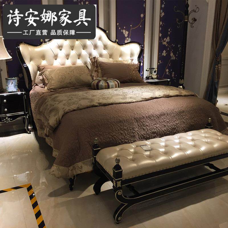 欧式欧皮床奢华简欧床式风主卧床新后古典现78528代床格实木皮艺