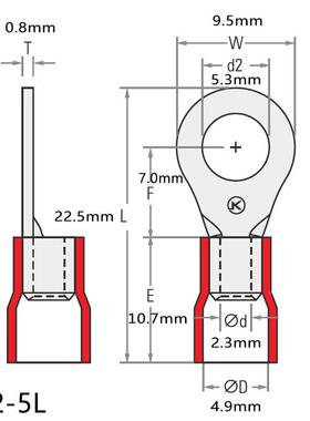 VR2-5L子紫铜冷压接线端DZR子M5螺口绝套圆形端头O型裸端圆型缘裸