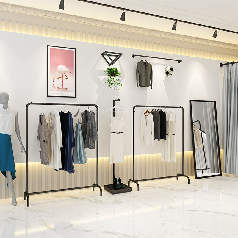 ?铁艺衣架杆服装店男女货架展示架落地式中岛架侧挂架衣服架子特