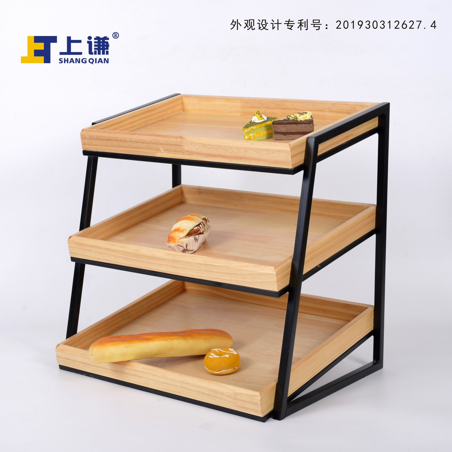 三层松木斜面盘铁架商用展示柜