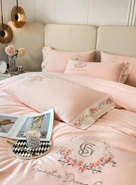 纯10支用长绒棉刺绣四件套秋冬加厚全棉床上品taoyuan6感100棉被