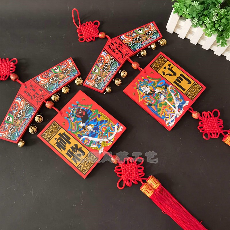 秦琼敬德木质门神挂件挂牌民间特色手工艺品大门怀旧复古新年装饰