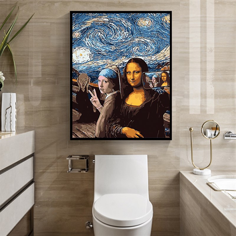 恶搞名画咖啡餐厅挂画电影院装饰画厕所浴室洗手卫生间防水餐厅画