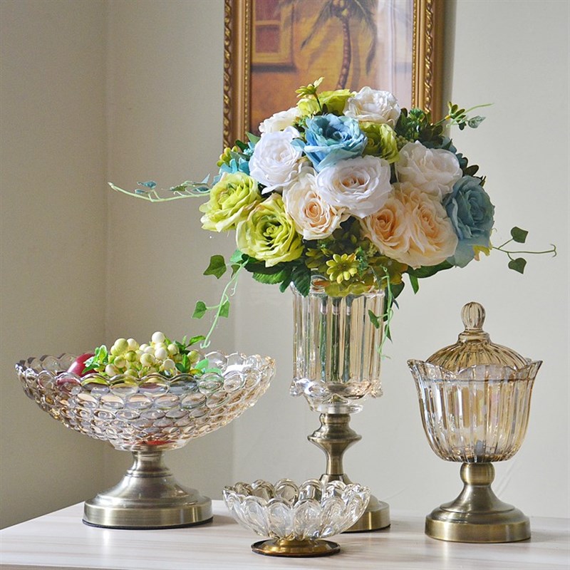 欧式样板房客厅书房玄关复古糖果盅烟灰缸水果盘做旧装饰花瓶摆件