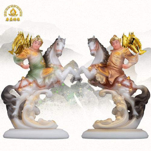 黄小跑小报马像胡小跑摆件黄天乐骑马将军像对马汉白玉神像