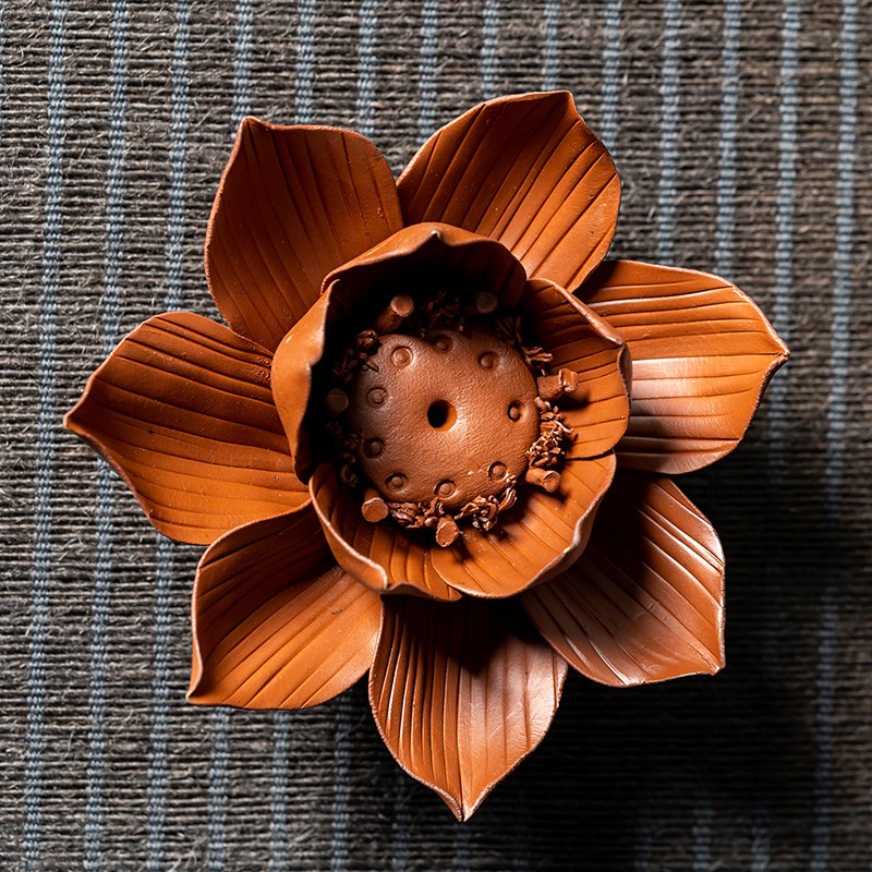 紫砂茶宠花佛堂纯手工摆件精品可养线香插荷花牡丹茶道配件茶桌