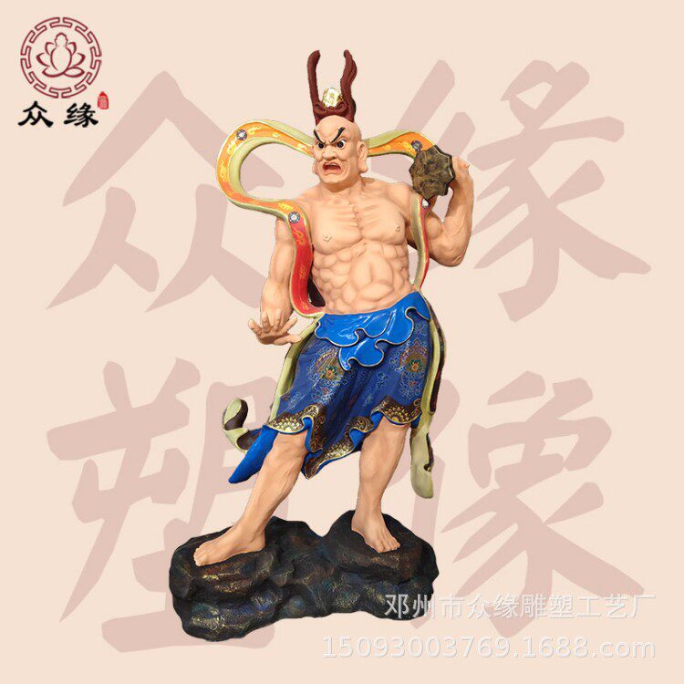 树脂雕刻郑伦陈奇雕塑  木雕石雕哼哈二将护法门神 手工彩绘