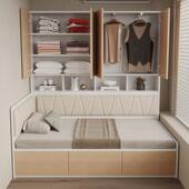 榻榻床米木柜一体小户型气压物儿童床侧柜ZUJ储实衣柜组合单人床