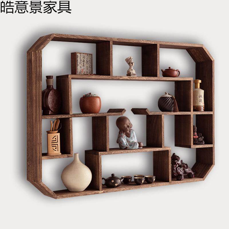 博古架实木中式壁挂式茶架置物架上简子约现代墙客厅多阁宝博XVI