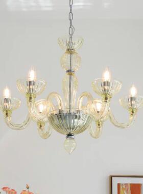 法式古吊灯复槟蜡色玻璃烛灯美式轻奢客厅主灯创意81591香卧室餐