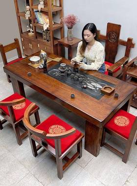 茶台实木老几船木体IPE茶桌椅椅组合一桌五茶泡茶桌子烧水壶一办