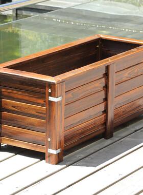 防腐植磨木花箱碳化实木防庭院阳台户外-PDCH花盆长方形大号种直