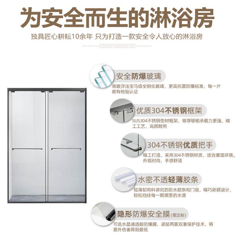 康兴一字形3804206新款流行哑黑窄边框淋浴房04不锈2钢推金拉淋浴