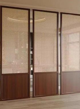 法式ORU实木藤编屏折酒遮挡装饰隔断民宿店办室公可折叠简约移动