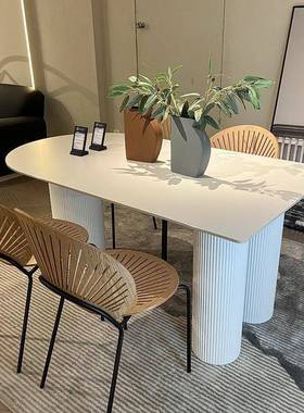 白色886W2岩板餐桌轻奢现简约圆奶油风半岛台小户代饭桌家用20型2