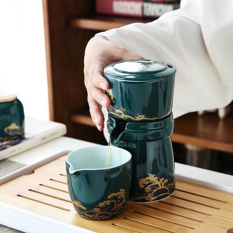 家用陶动瓷茶具懒人半全自创意石磨旋出茶水功夫泡茶器具WIG套转