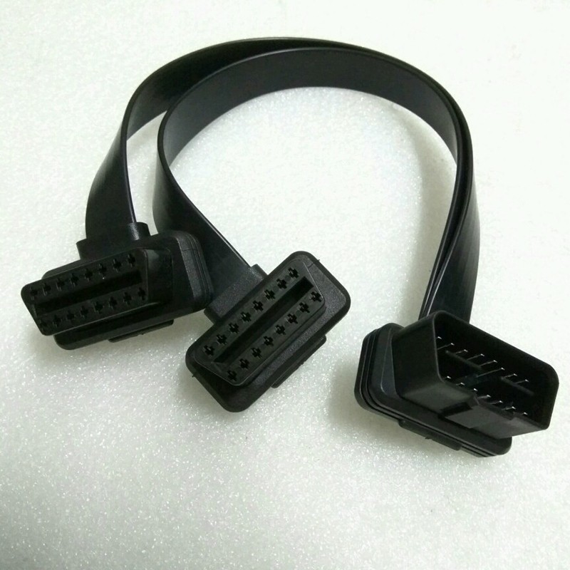 薄款汽车OBD2一分二转接线行车电脑拓展线一拖二延长扁线1芯弯头