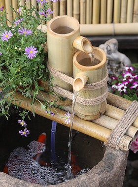 创意石槽石臼流水鱼池鱼缸竹子流水摆件庭院招财喷泉水景水培花盆
