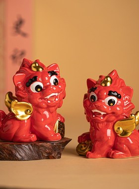 陶瓷国潮招财飞天貔貅一对家居办公桌面装饰摆件可爱神兽文创礼品