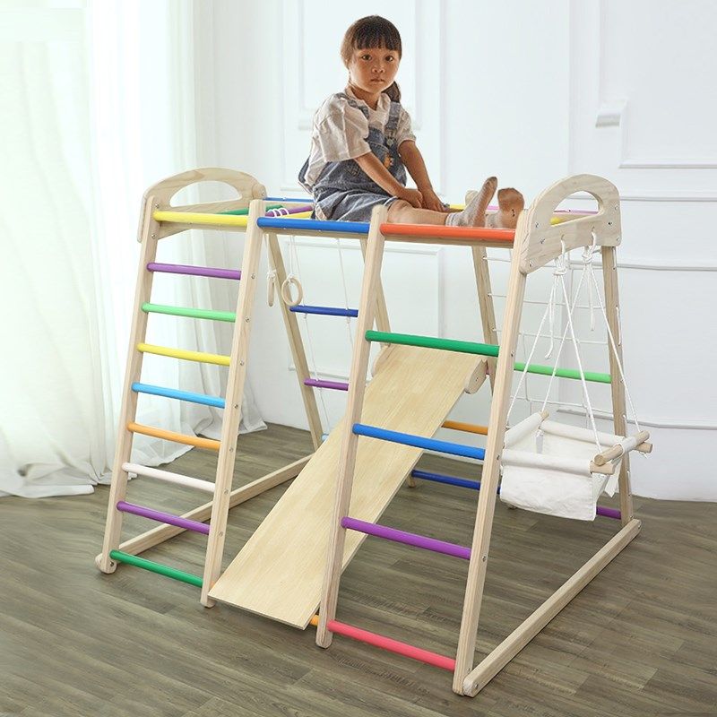 儿童实木攀爬架室内宝宝木质滑梯秋千攀岩组合家用小型滑滑梯家庭