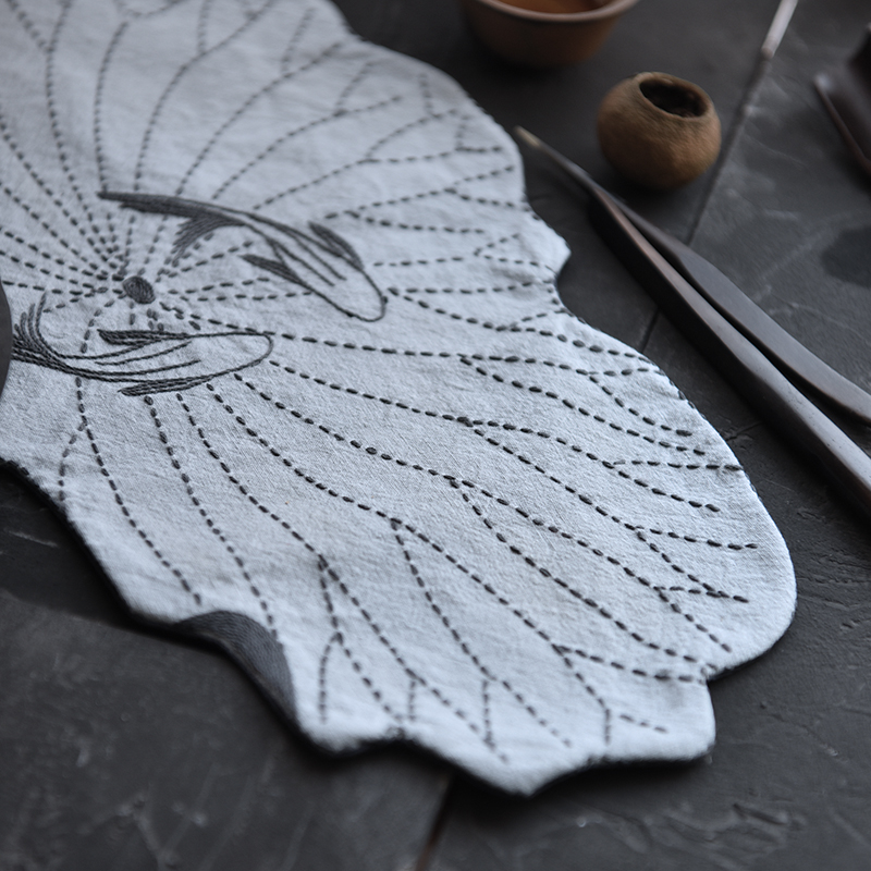 鱼戏荷手工DIY刺子绣新手初学创意布艺欧绣绣花茶席装材料包