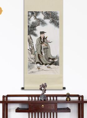 工笔神仙人物国画吕祖吕洞宾纯阳子画像水陆画玄关书房卷轴挂画框