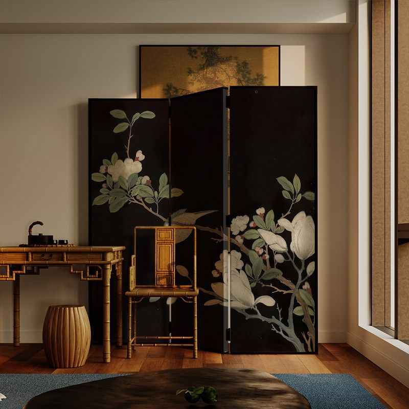 东方美学新古典屏风折叠移动客厅玄关入户茶室卧室床头折屏夜莺画