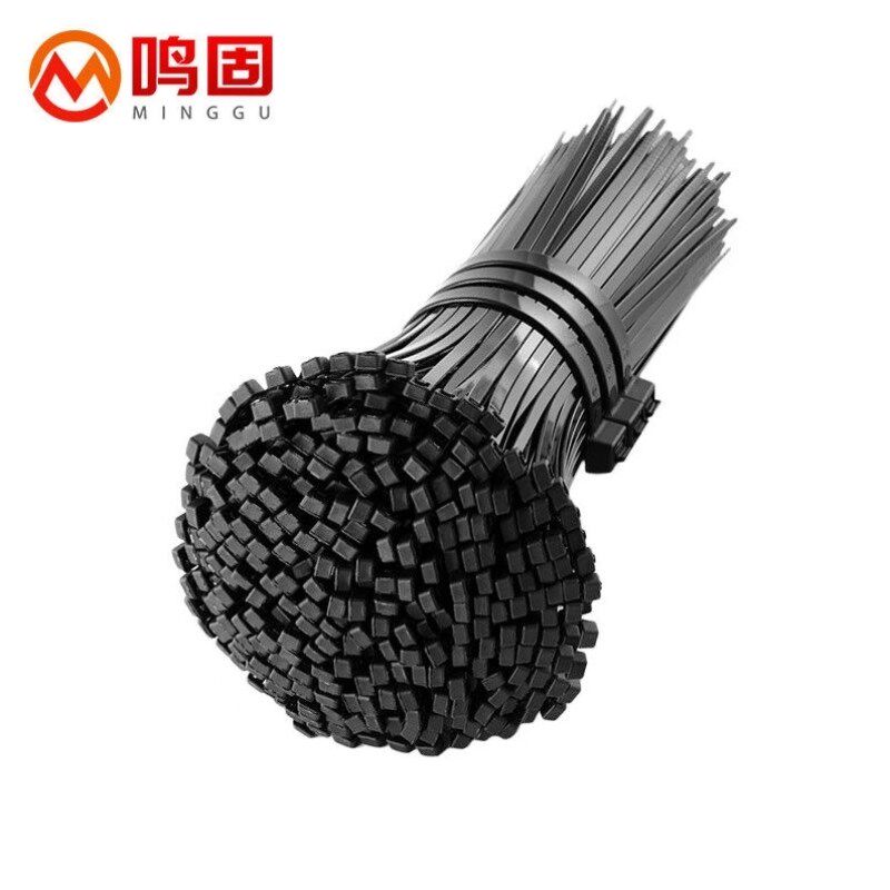 鸣固4mm*200mm标签扎带包装材料黑色250条装