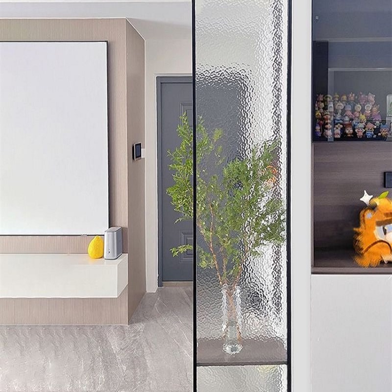 钢化超白水纹油画压花玻璃屏风隔断定制客厅入户玄关卫生间淋浴室