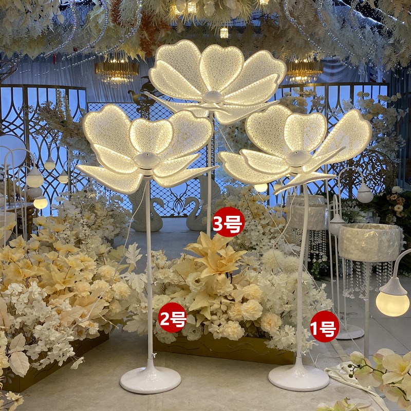 婚庆引路花婚礼道具大花装饰牡丹花灯发光路引灯t台蕾丝花瓣路引