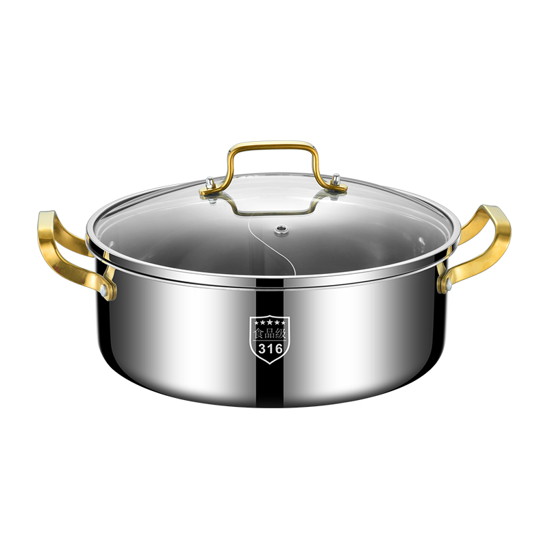 31不锈钢汤锅 鸳鸯锅家用火锅电磁炉加厚火锅盆一体无缝两味