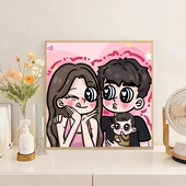 星蝶公主一家三口 饰画 数字油画diy手工填色涂色丙烯油画全家福装