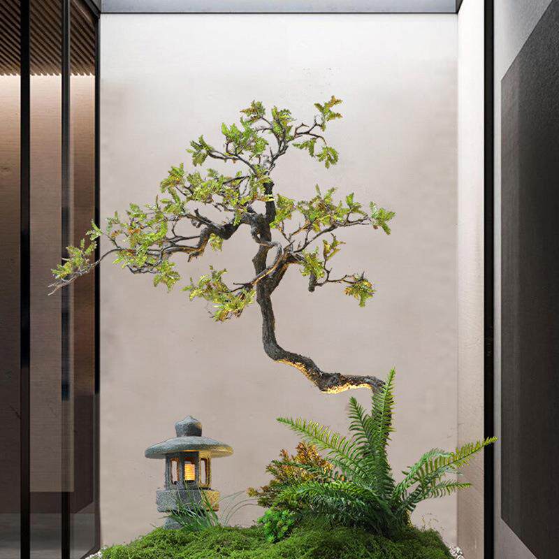 仿真378迎客松罗汉松新中式景造观办室枯山流水景装饰仿真树假公